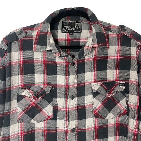 Elixir Black Gray Res Plaid Button Down/Up Long Sleeve Shirt 100% cotton XXL - Picture 3 of 10